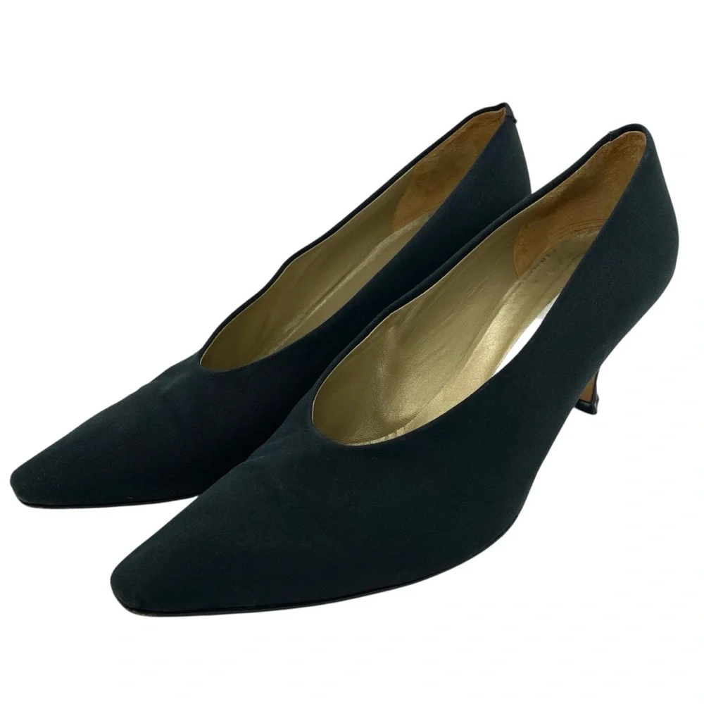 Vintage Via Spiga Fabric Upper Classic Block Heel Pointy Toe Heels